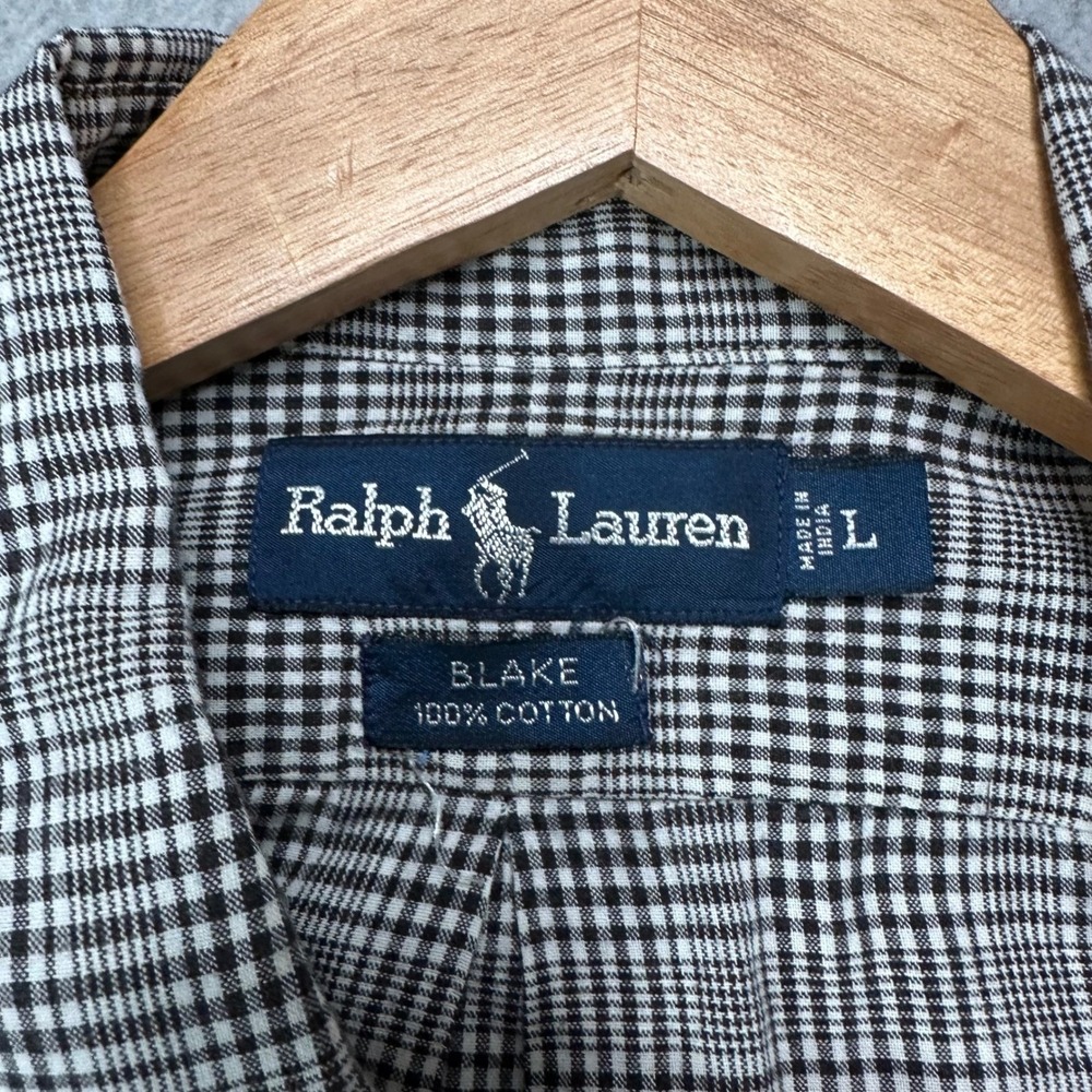 Polo Ralph Lauren Blake Mens Large Black White Glen Check Short Sleeve Shirt - Picture 7 of 8